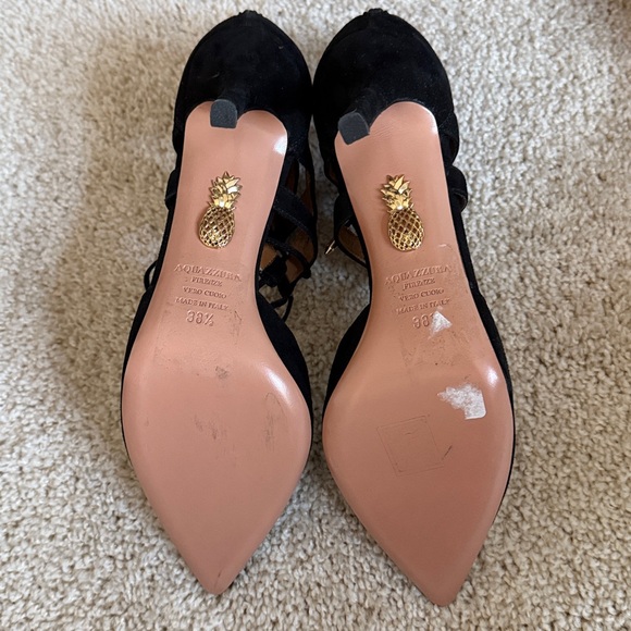 New Aquazzura Italy Belgravia Black Suede Leather Lace Zip Ankle Heels 38.5 - Picture 6 of 8